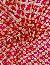 Vermillion Red Pure Khaddi Georgette Rye Bandhej Dupatta With Banarasi Weave